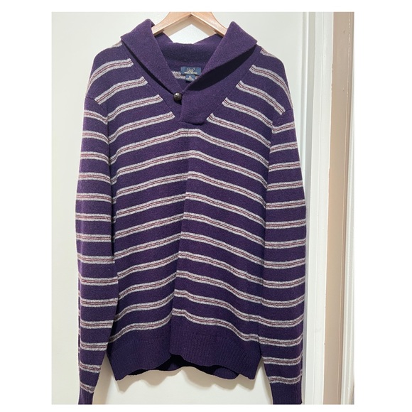 Brooks Brothers Sweater Mens XL Purple Gray Striped Lambswool Shawl Collar. - Picture 1 of 6